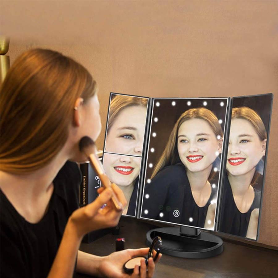 Nevenka Tri-Fold Lighted Vanity Mirror with 22 LED Lights 3X/2X/10X Magnification Make Up Mirror-White