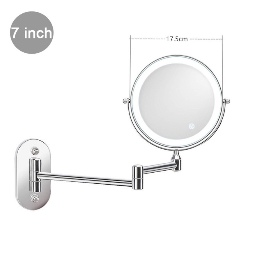 Nevenka Wall Mounted Lighted Makeup Mirror 7" 7X Magnifying Cosmetic Mirror with 3 Color Modes Battery Type-Silver