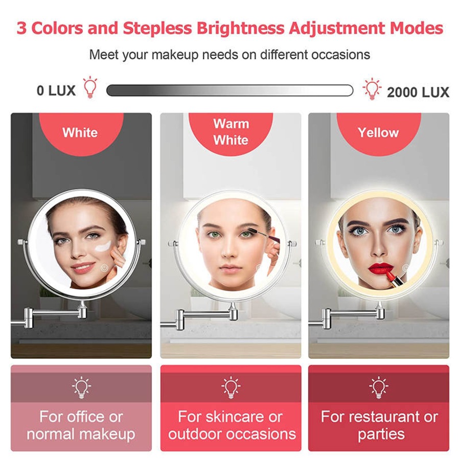 Nevenka Wall Mounted Lighted Makeup Mirror 7" 7X Magnifying Cosmetic Mirror with 3 Color Modes Battery Type-Silver