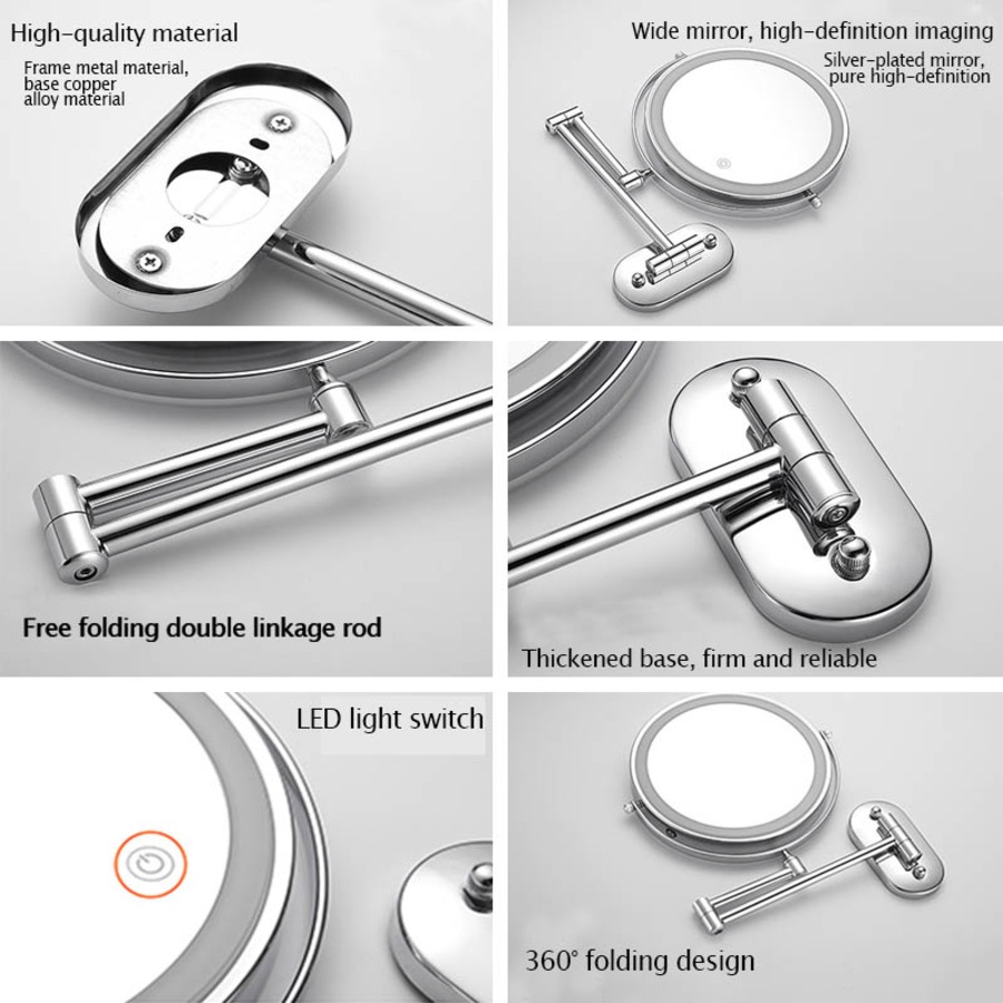 Nevenka Wall Mounted Lighted Makeup Mirror 7" 7X Magnifying Cosmetic Mirror with 3 Color Modes Battery Type-Silver