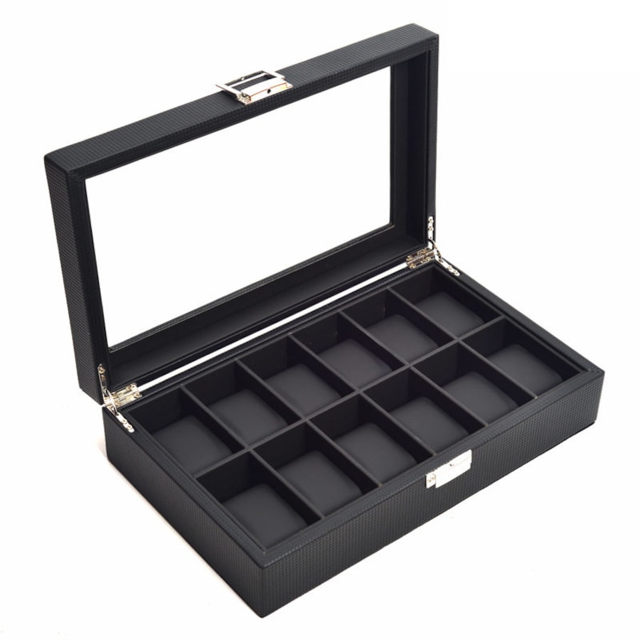 Nevenka Watch Box with Glass Window Weaving Texture Watch Jewelry Organizer for Men Women-12Slot