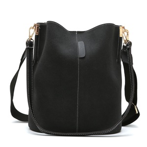 Nevenka Women Bucket Bag Large Capacity Vintage PU Leather Handbag-Black