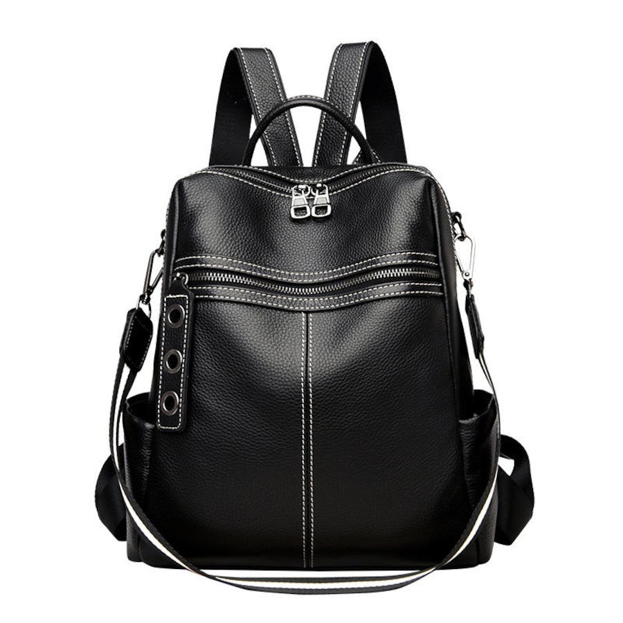 Nevenka Women Casual Leather Large Capacity Backpack Fashion Travel Bag-Black