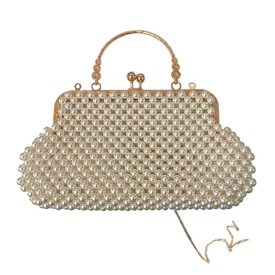 Nevenka Women Pearl Clutch Bag Evening Bag with Chain Beaded Handbag for Party Prom Wedding