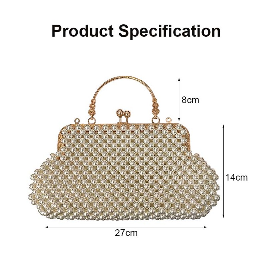 Nevenka Women Pearl Clutch Bag Evening Bag with Chain Beaded Handbag for Party Prom Wedding