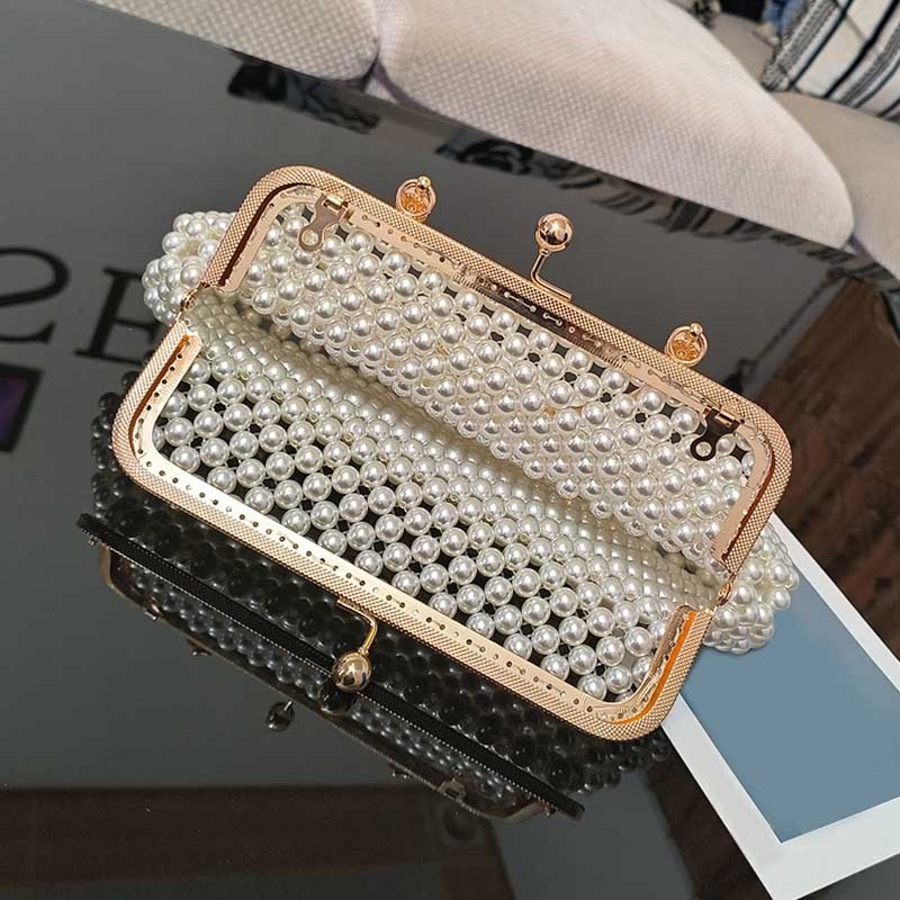 Nevenka Women Pearl Clutch Bag Evening Bag with Chain Beaded Handbag for Party Prom Wedding