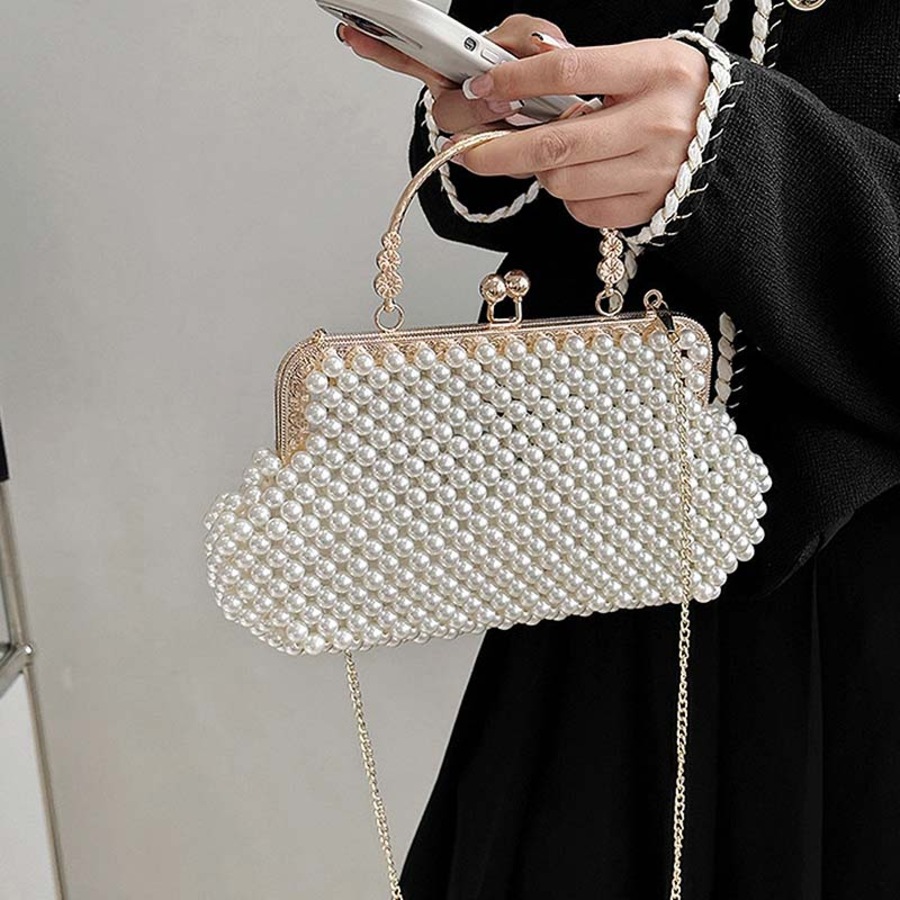 Nevenka Women Pearl Clutch Bag Evening Bag with Chain Beaded Handbag for Party Prom Wedding