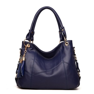 Nevenka Women PU Leather Handbag Large Capacity Satchel With Shoulder Strap-Dark Blue