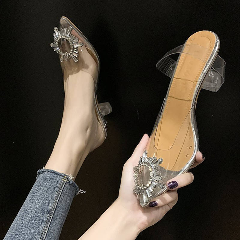 Apricot Pointed Rhinestone Stiletto Heel Sandals | Azazie