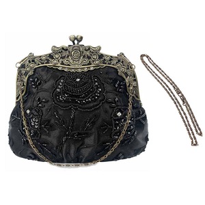 Nevenka Womens Beaded Party Clutch Vintage Rose Purse-Black