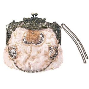Nevenka Womens Beaded Party Clutch Vintage Rose Purse-Champagne