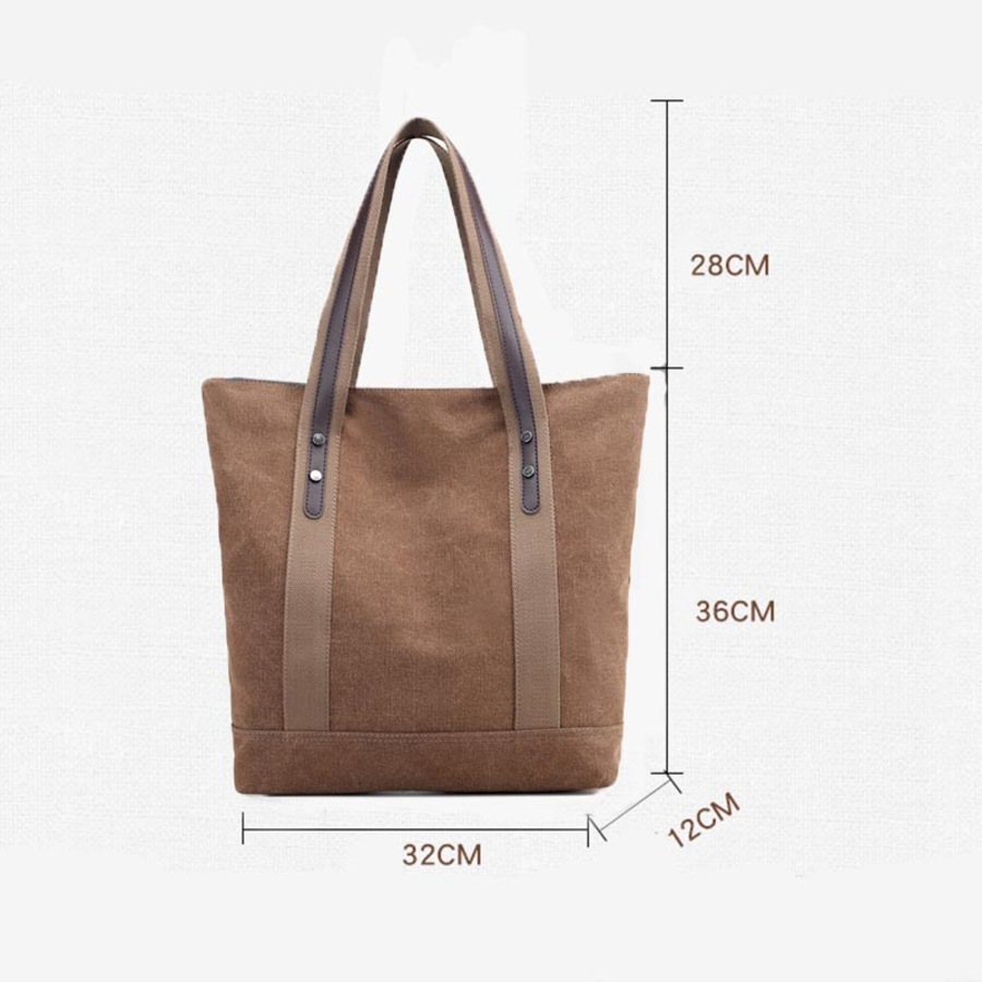 Nevenka Womens Canvas Shoulder Bags Retro Casual Handbags Work Bag-Brown