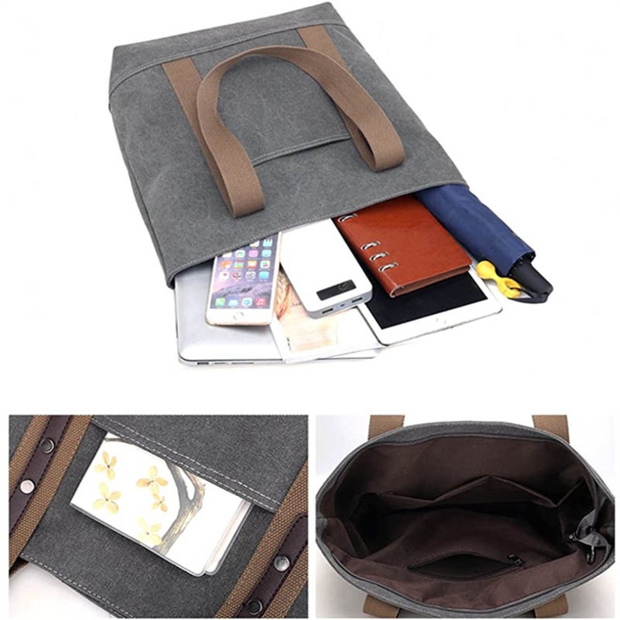 Nevenka Womens Canvas Shoulder Bags Retro Casual Handbags Work Bag-Brown