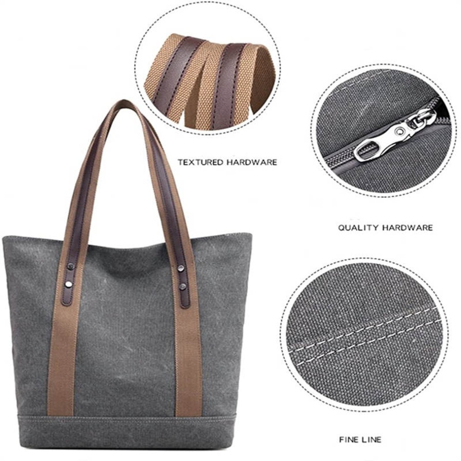 Nevenka Womens Canvas Shoulder Bags Retro Casual Handbags Work Bag-Brown