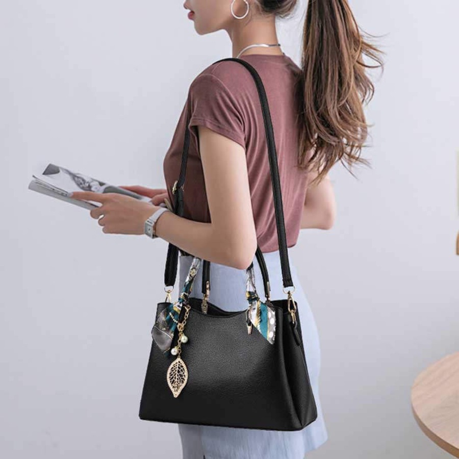 Nevenka Womens Fashion Leather Purses and Handbags Top Handle Satchel Tote Bags-Black