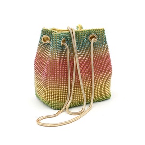 Nevenka Womens Full Rhinestones Bucket Bag Evening Shinny Clutch Purse
