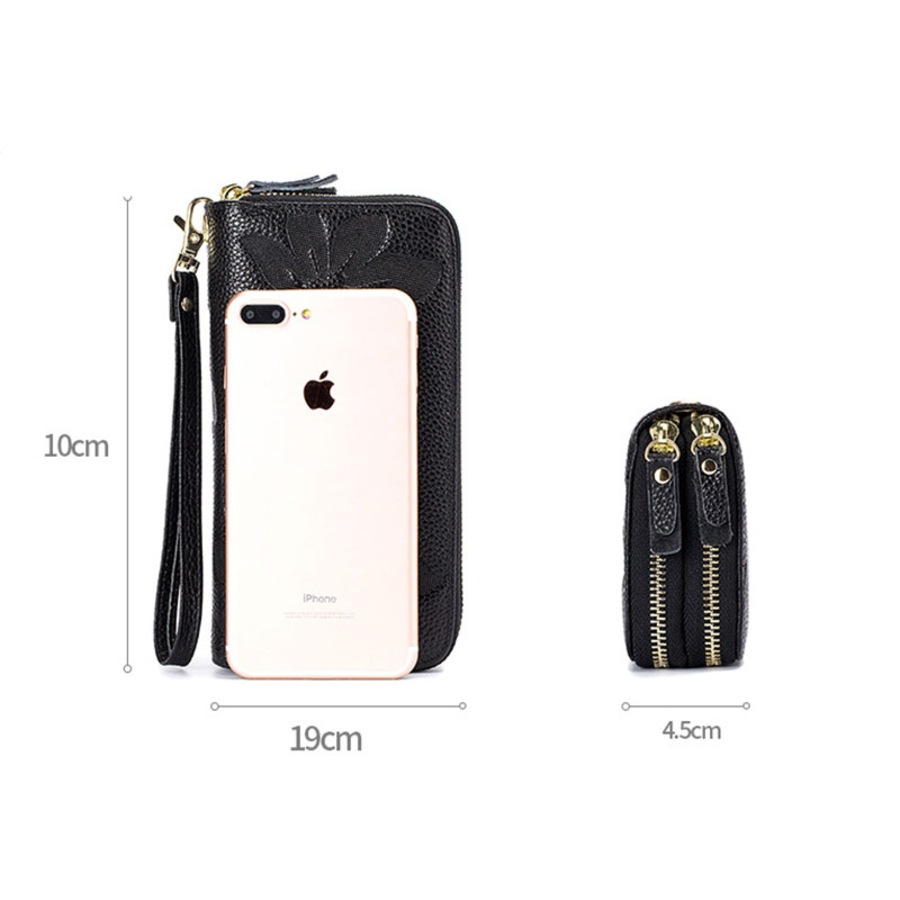 Nevenka Womens Leather Wallet Embossed Double Zipper Wallet-Red