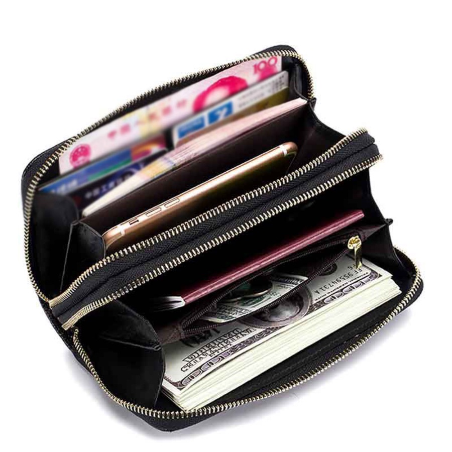 Nevenka Womens Leather Wallet Embossed Double Zipper Wallet-Red