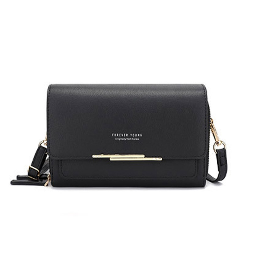 Nevenka Womens Multiple Card Slots Crossbody Shoulder Bag Large Capacity Wallet-Black