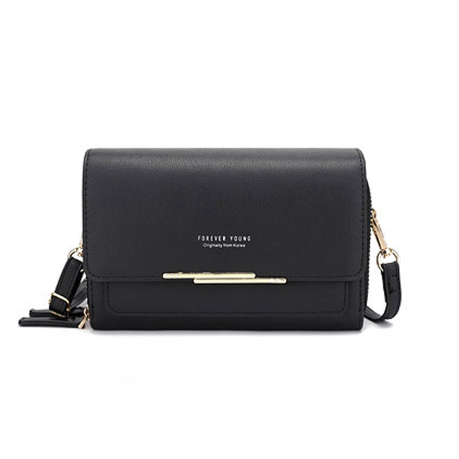 Nevenka Womens Multiple Card Slots Crossbody Shoulder Bag Large Capacity Wallet-Black