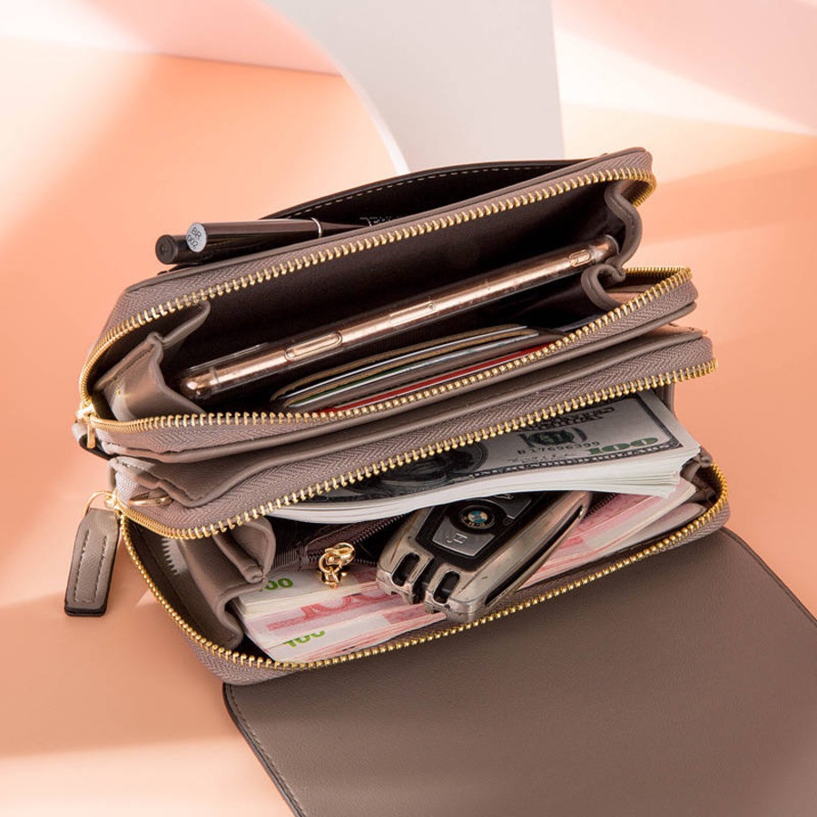 Nevenka Womens Multiple Card Slots Crossbody Shoulder Bag Large Capacity Wallet-Black