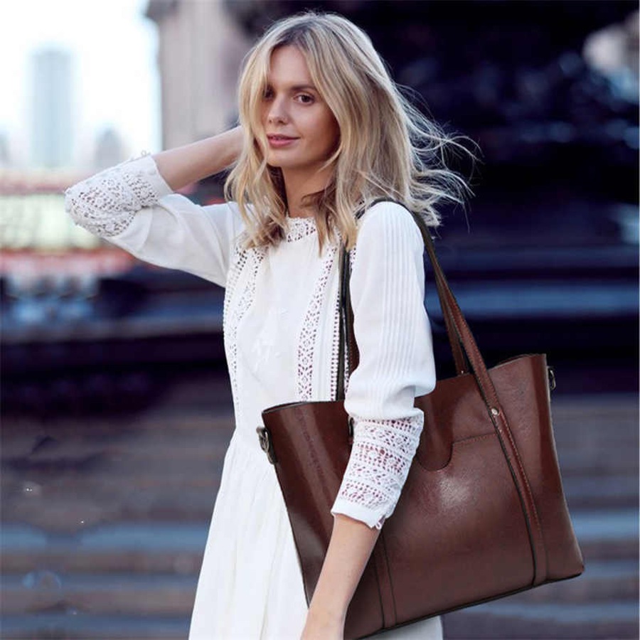 Nevenka Womens Soft PU Leather Tote Bag Large Capacity Shoulder Bag-Coffee