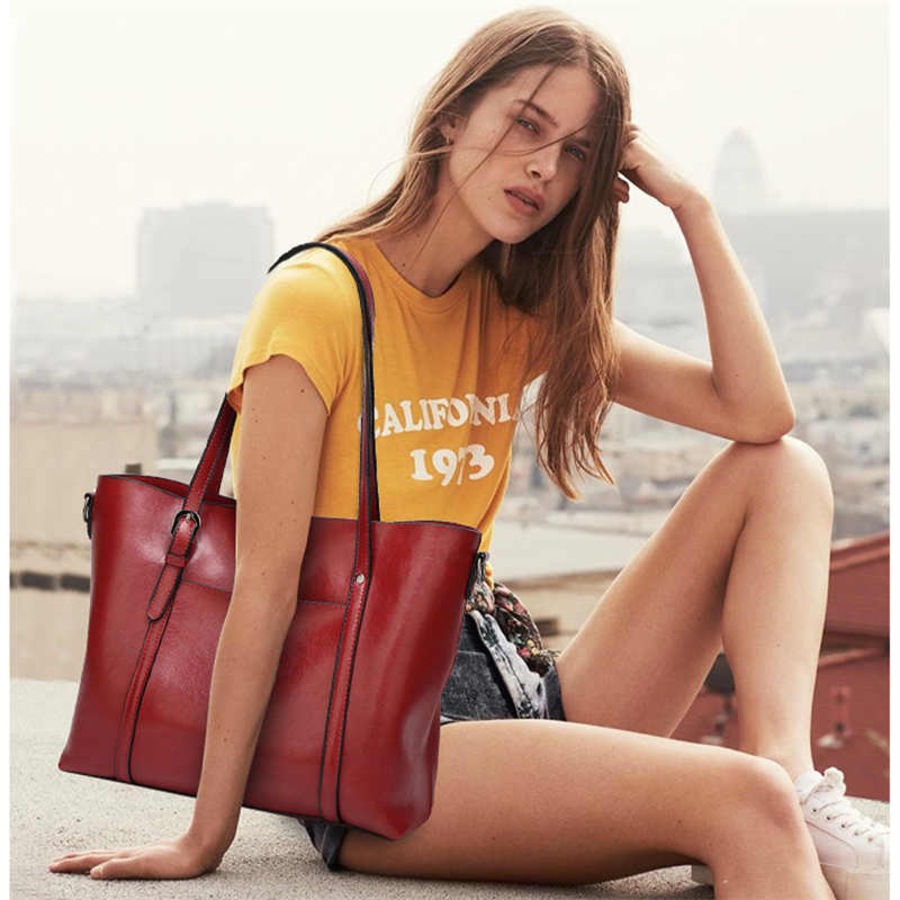 Nevenka Womens Soft PU Leather Tote Bag Large Capacity Shoulder Bag-Wine Red