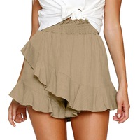 Nevenka Womens Solid Color Ruffle Hem Flowy High Waist Summer Shorts Skirt-Khaki