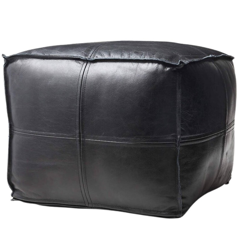 Buy Black Square Leather Ottoman Footstool MyDeal
