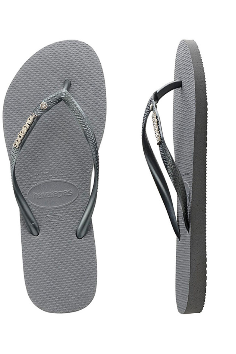 Buy Havaianas Womens Slim Metal Logo Crystal Thongs Steel Grey