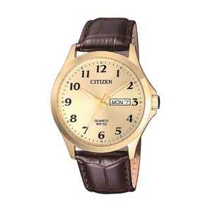 Citizen Men's Gold Stainless-Steel Brown Leather Watch Model BF5002-05P Stainless Steel Splashproof 4974374275134