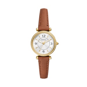 Fossil Carlie Three-Hand Medium Brown LiteHide Leather Watch ES5297 Stainless Steel Silver 4064092233346