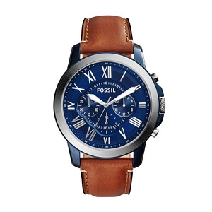 Fossil Grant Chronograph Brown Leather Watch StainlessSteel Chronograph Silver 796483226401
