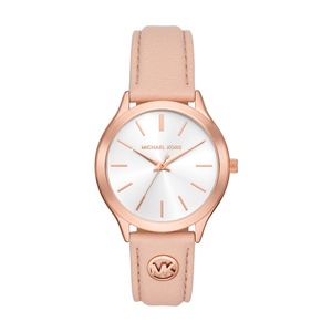 Michael Kors Slim Runway Three-Hand Blush Leather Watch MK7467 Stainless Steel Rose Gold