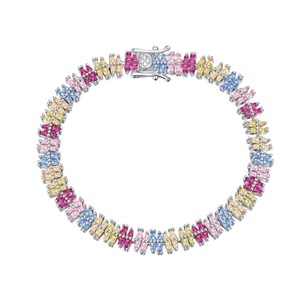 ANYCO Bracelet 16cm 925 Silver Colorful Tennis Bijoux Open Box Clasp with Zircon 5A Jewelry for Women