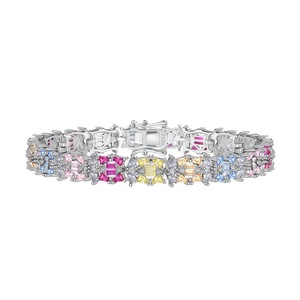 ANYCO Bracelet 16cm 925 Silver Colorful Tennis Sapphire Open Box Clasp with Zircon 5A Jewelry for Women