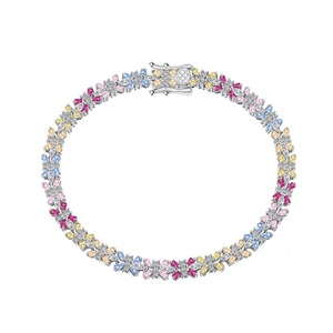 ANYCO Bracelet 17cm 925 Silver Colorful Flower Tennis Gemstones Open Box Clasp Jewelry for Women