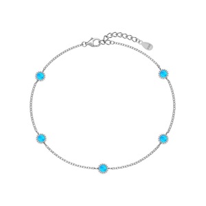 ANYCO Bracelet 925 Silver with Blue Synthetic Opal Stone Jewelry for Women