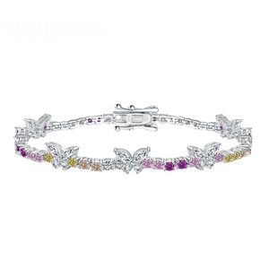ANYCO Bracelet Iced Out Bling Butterfly Shape Rainbow 17cm Jewelry S925 Silver Color Cz Adjustable Tennis Chain Bracelet For Women
