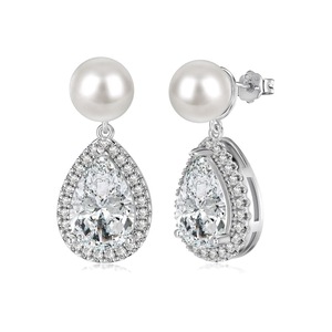 ANYCO Earrings 925 Silver Pearl Dangle Drop Rhinestone Hypoallergenic Jewelry For Women
