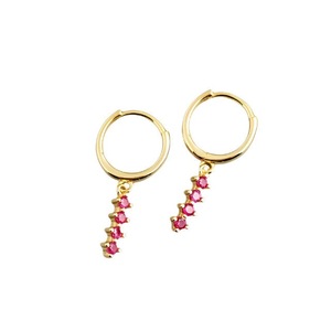 ANYCO Earrings Chic Charm Pink Colored Zircon Bar Stud For Women Girl Teen Fine Perfect Fashion Stylish Accessories Jewelry Gifts Gold-Plated