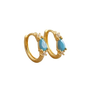 ANYCO Earrings Gold Plated Bohemian Blue Geometric Zircon Hoop For Women Girl Teen Fine Fashion Stylish Accessories Jewelry Gifts