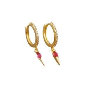 ANYCO Earrings Gold Plated Bohemian Geometric Red Zircon Hanging Tassel Stud For Women Girl Teen Fine Fashion Stylish Accessories Jewelry Gifts