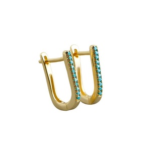 Anyco Earrings Gold Plated Charms Bohemian Blue Zircon U Shaped Ear Buckle For Women Girl Teen Fine Fashion Stylish Accessories Jewelry Gifts