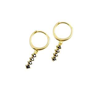 Anyco Earrings Gold Plated Chic Charm Black Colored Zircon Bar Stud For Women Girl Teen Fine Perfect Fashion Stylish Accessories Jewelry Gifts