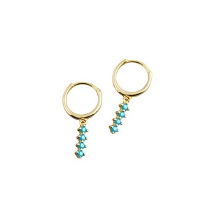 ANYCO Earrings Gold Plated Chic Charm Blue Colored Zircon Bar Stud For Women Girl Teen Fine Perfect Fashion Stylish Accessories Jewelry Gifts