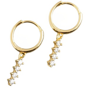 ANYCO Earrings Gold Plated Chic Charm White Colored Zircon Bar Stud For Women Girl Teen Fine Perfect Fashion Stylish Accessories Jewelry Gifts