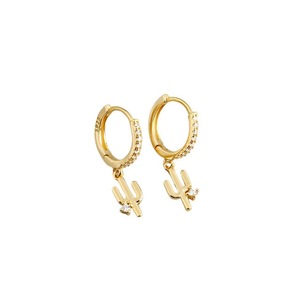 ANYCO Earrings Gold Plated Luxury Pave Round Cactus Hanging Stud For Women Girl Teen Elegant Fashion Stylish Accessories Jewelry Gifts