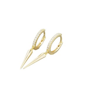 Anyco Earrings Gold Plated Luxury Pave Zircon Spike Rivet Pendant Stud For Women Girl Teen Fashion Stylish Accessories Jewelry Gifts