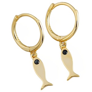 ANYCO Earrings Gold Plated Minimalist Black Zircon Fashion Chic Fish Stud For Women Girl Fashion Stylish Rock Punk Accessories Jewelry Gifts
